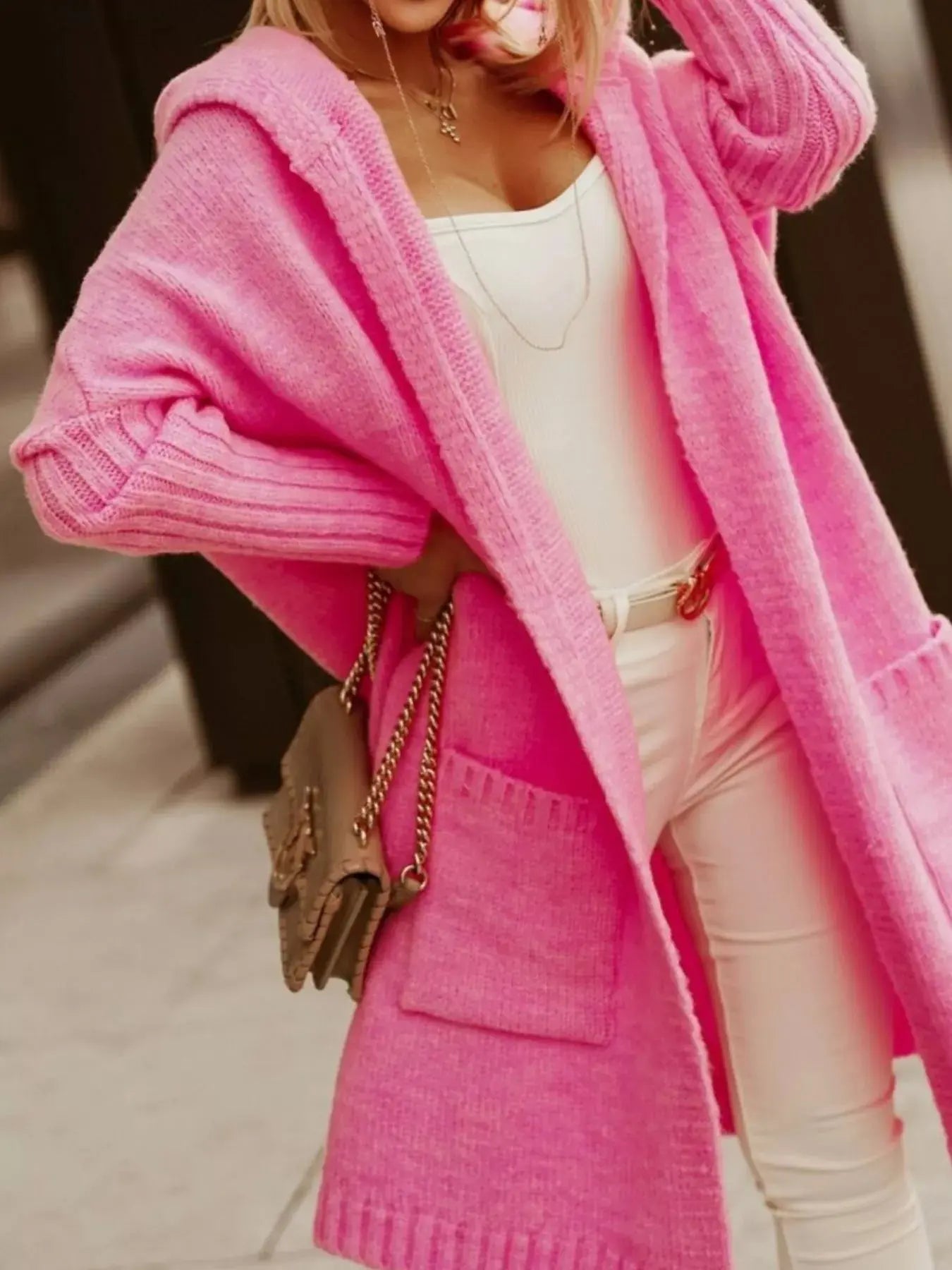 Full Size Hooded Knit Open Front Cardigan