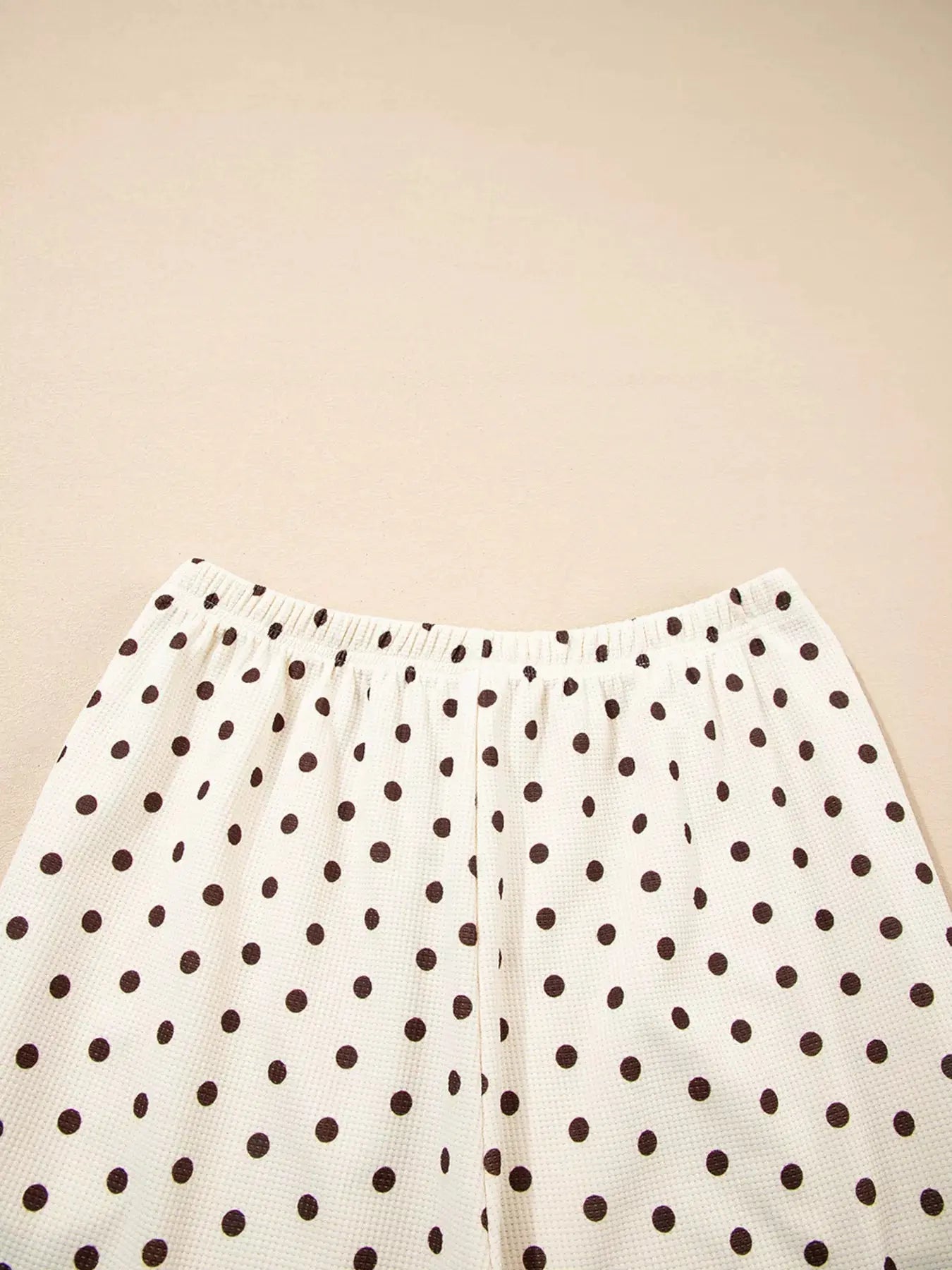 Polka Dot Notched Long Sleeve Top and Drawstring Loungewear Set