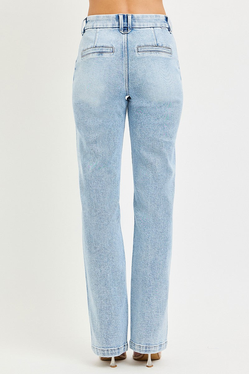 RISEN Tummy Control High Rise Straight Pintuck Jeans