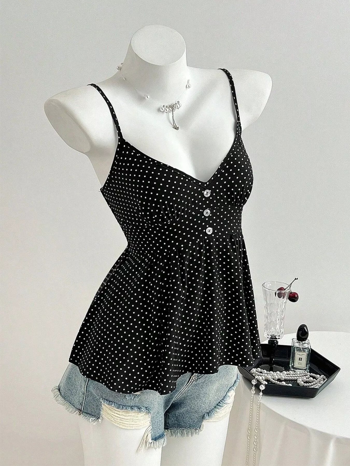 Polka Dot V Neck Cami Top