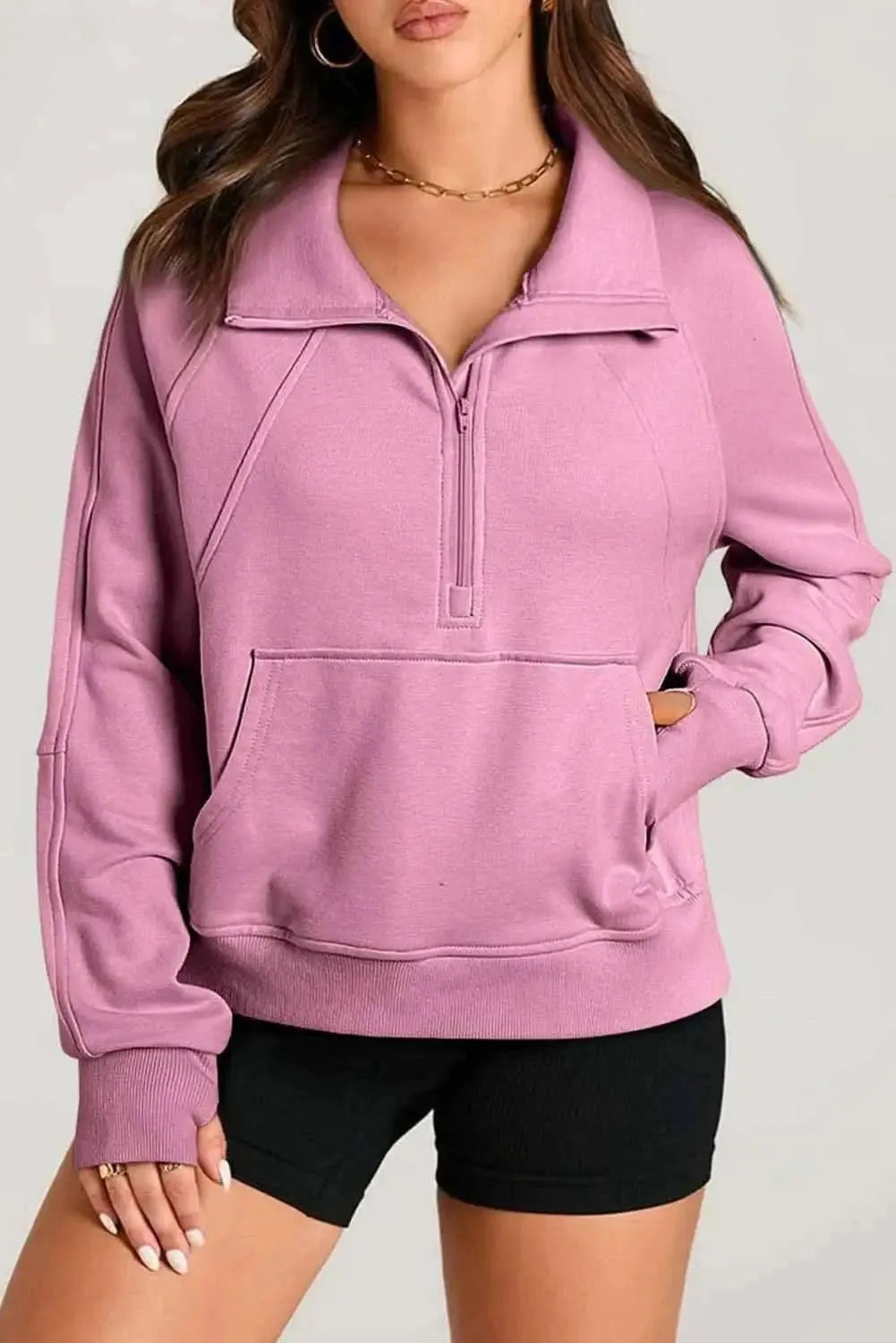 Trendsi Women's Half Zip Sweatshirt With Pockets — Fleece Pullover