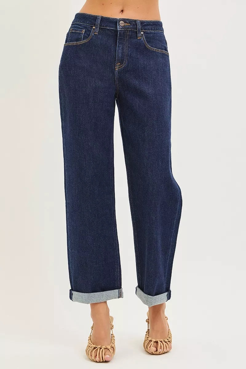 RISEN Jeans - Slouchy Cropped  Boyfriend Jeans With Cuffed Hem