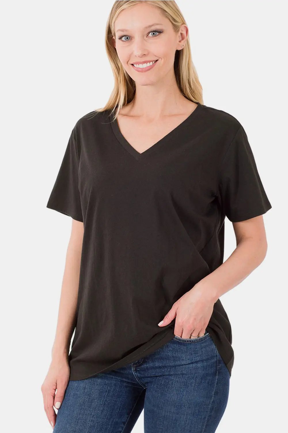 T-Shirts Trendsi V-Neck Tee Women's Everyday Wear Basic T-Shirt Soft & Comfy