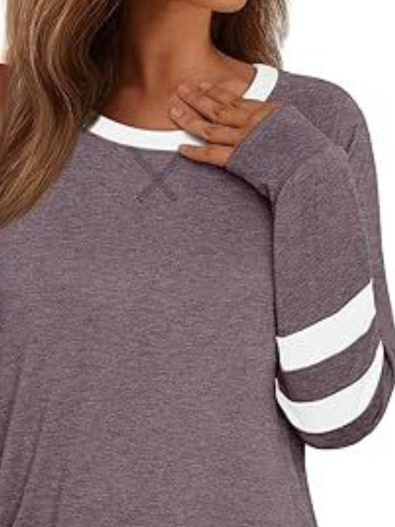 Casual Striped Sleeve Round Neck Long Sleeve T Shirt