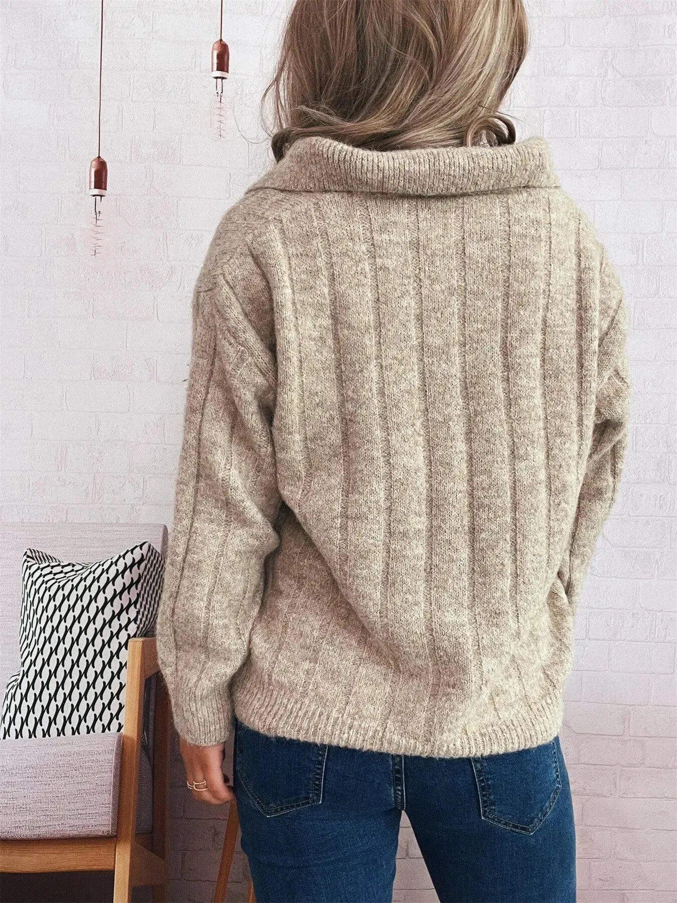 Ribbed Hem Quarter Zip Sweater