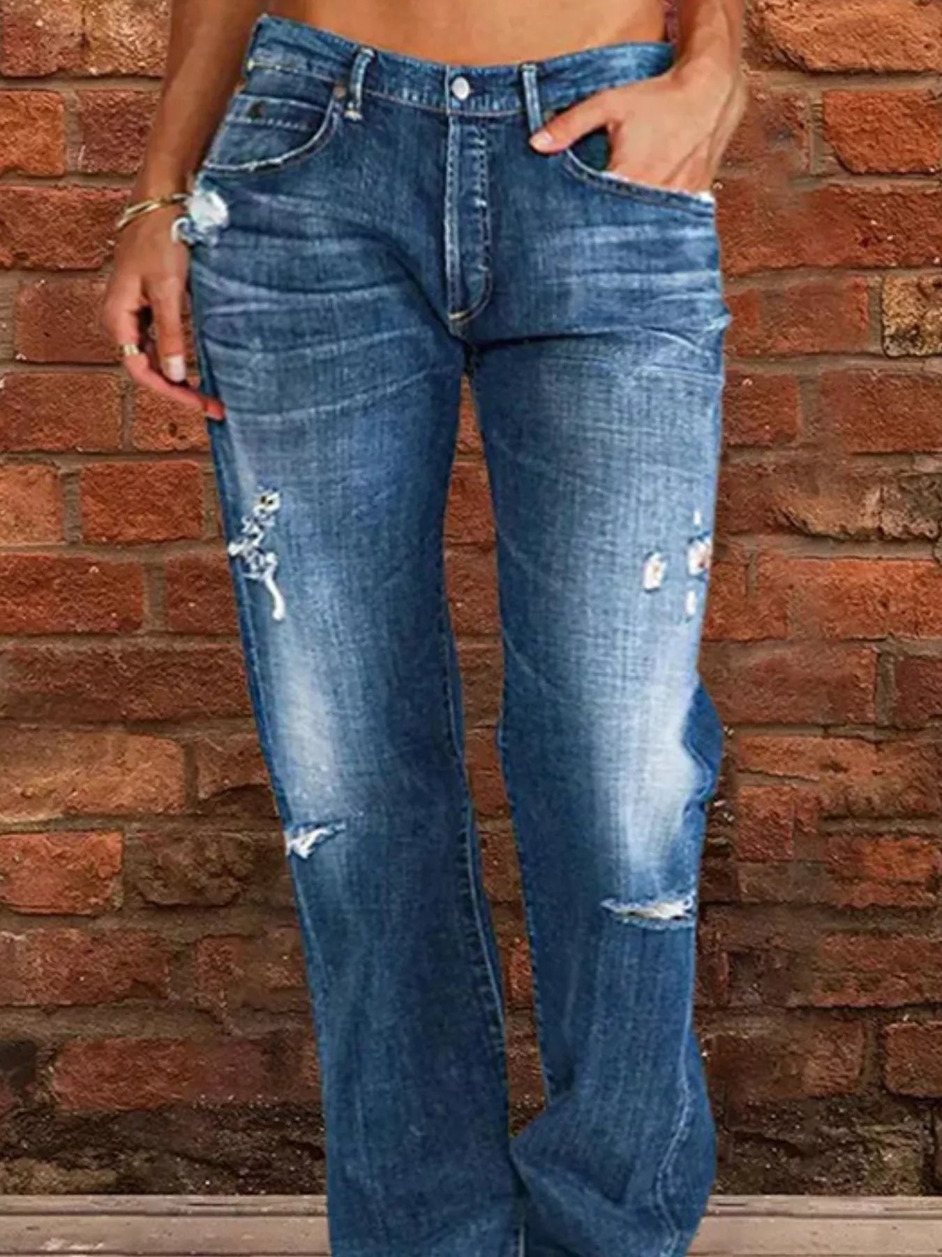 Full Size Distressed Raw Hem Jeans