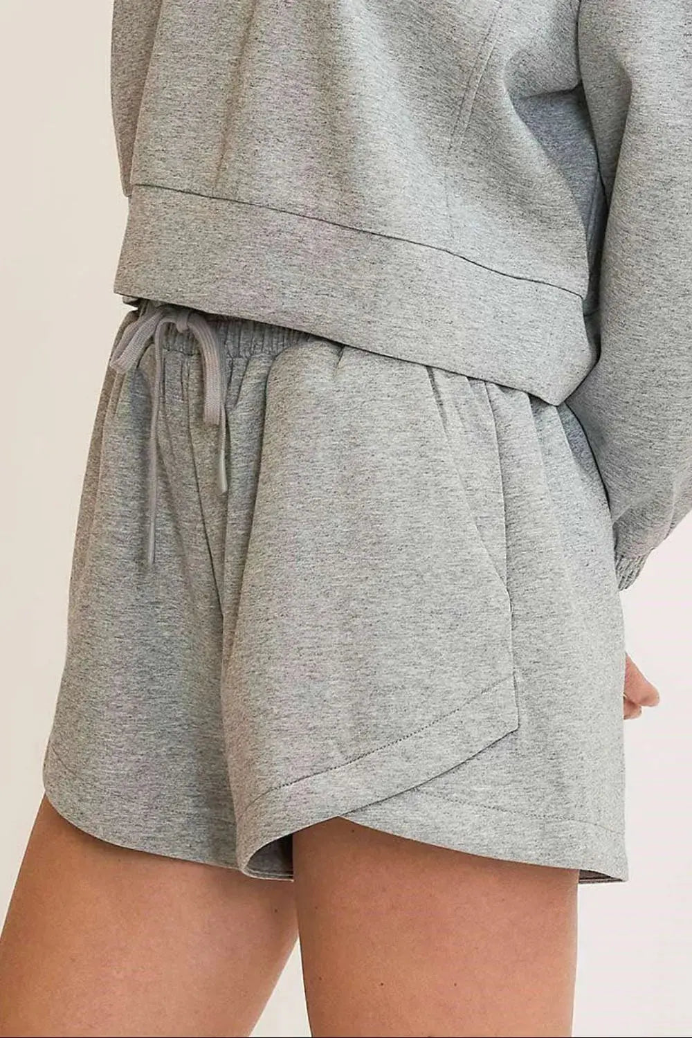 Umgee Full Size Gray Drawstring Sweat Shorts with Pockets