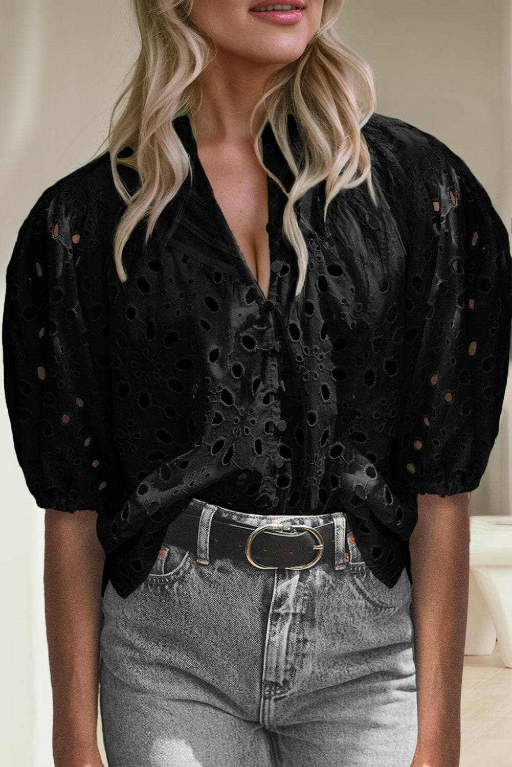Shirts Trendsi Elegant eyelet blouse - cotton, button-up