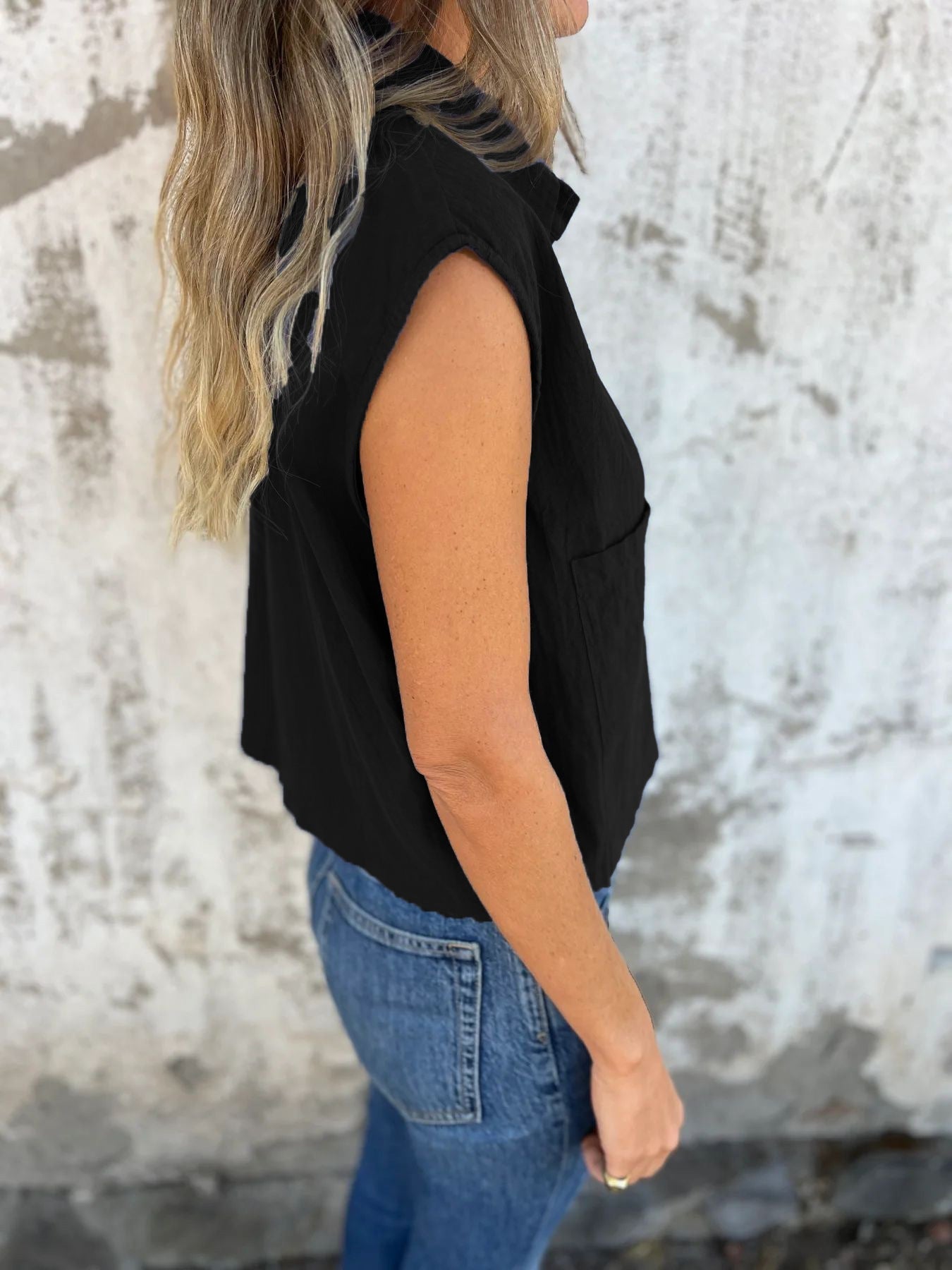 Women's Button Down Cap Sleeve Blouse