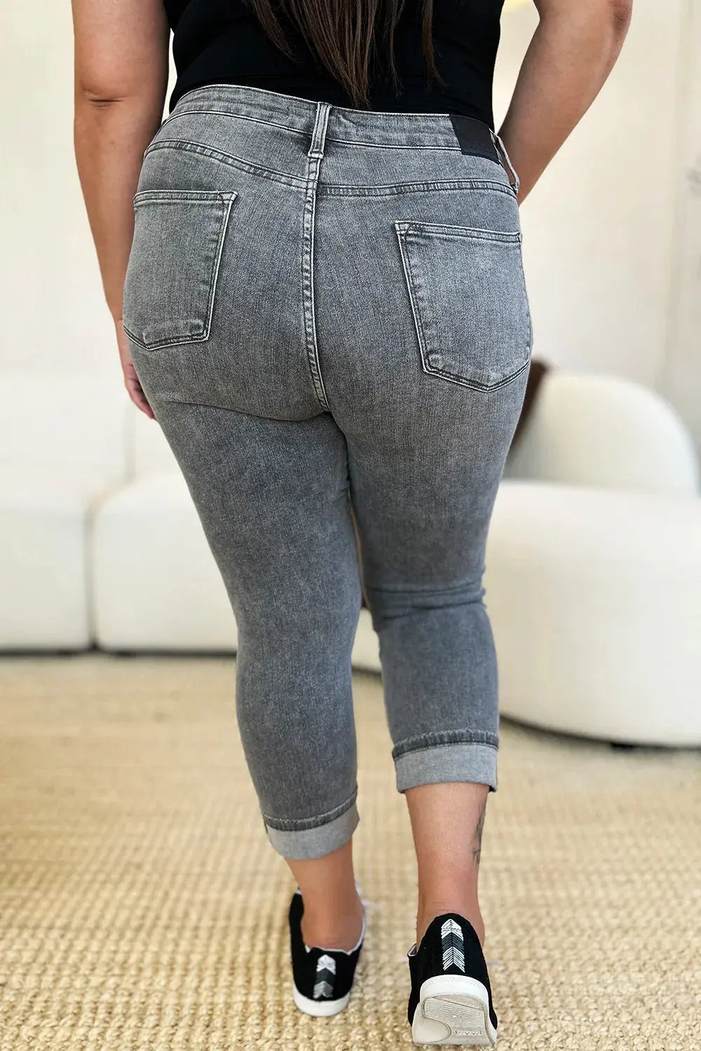 Judy Blue Jeans - Full Size Button Fly High Waist Cuffed Capris