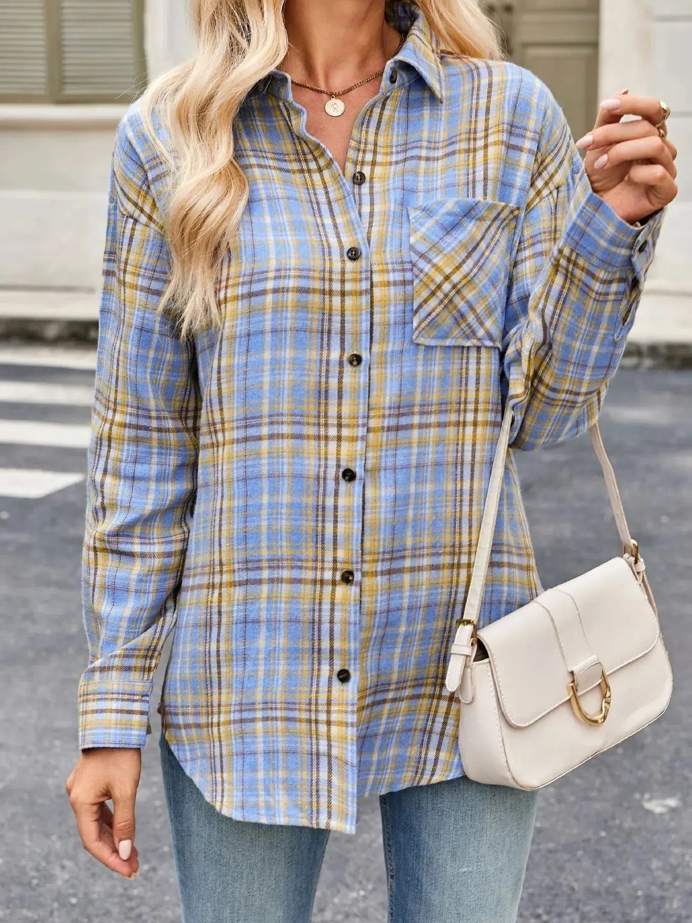 Oversized Plaid Button Up Long Sleeve Shirt