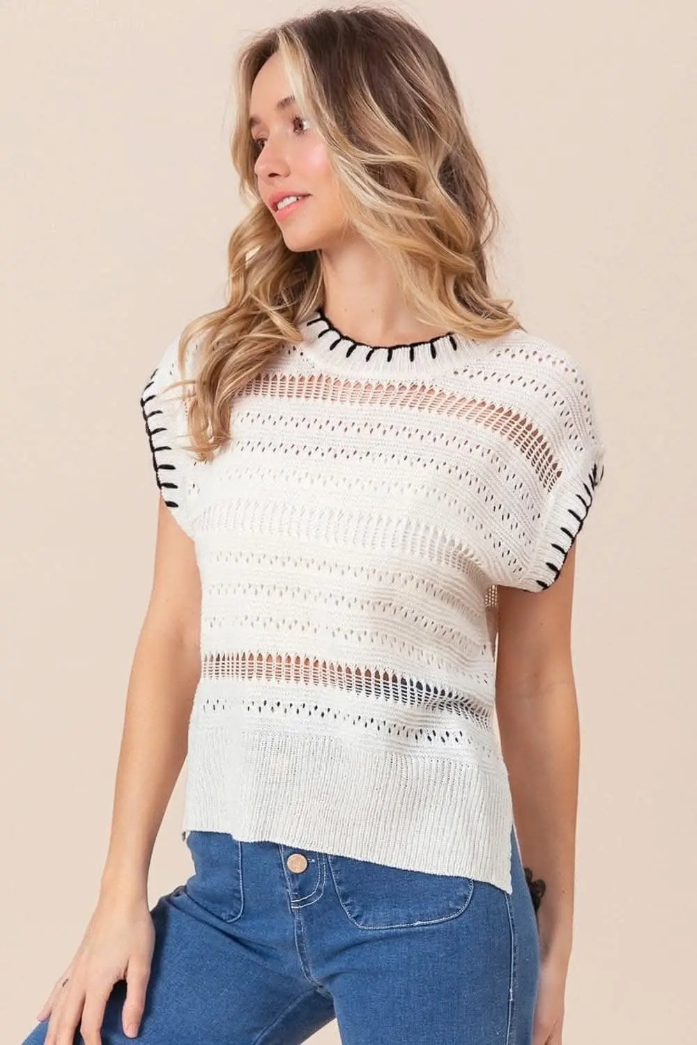 Trendsi Pointelle Knit Vest With Side Slits — Casual Layering