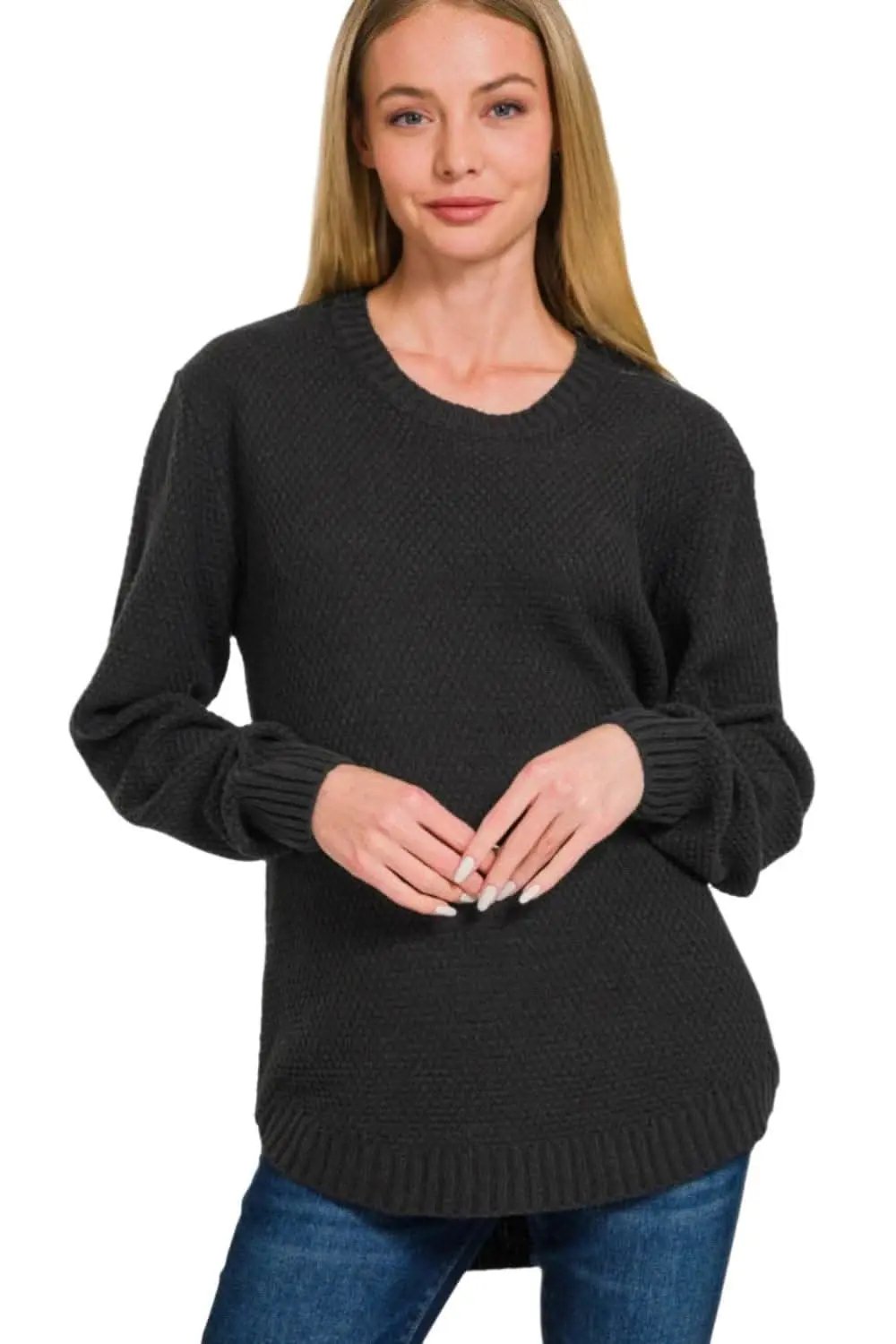 Women's Knit Sweater Sweater - Cozy Curved Hem - Zenana Style
