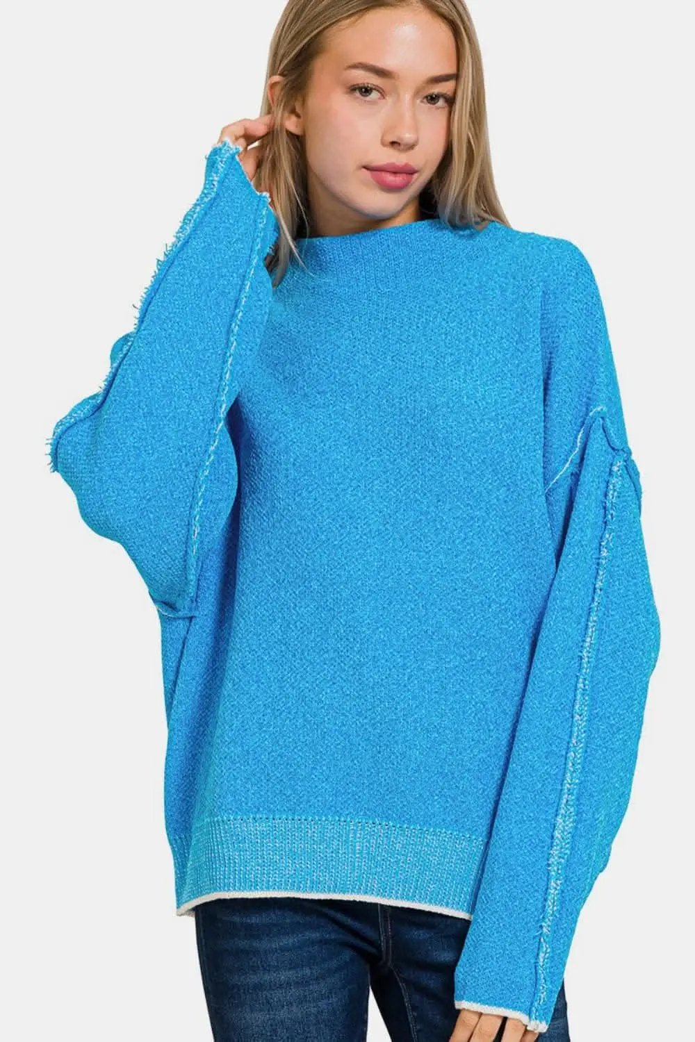 Women's Sweater Sweater - Mock Neck Long Sleeve - Cozy Knit Top