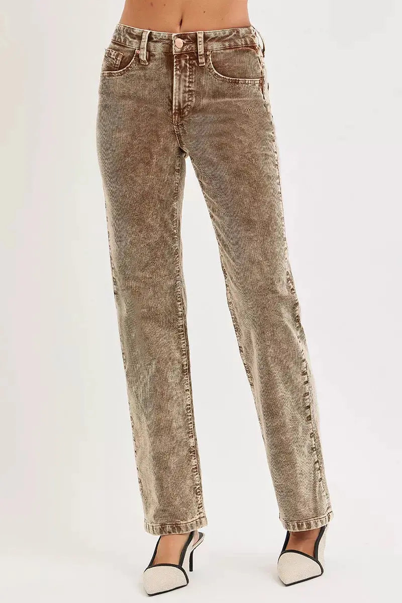 Tummy Control Mid Rise Straight Leg RISEN Corduroy Pants