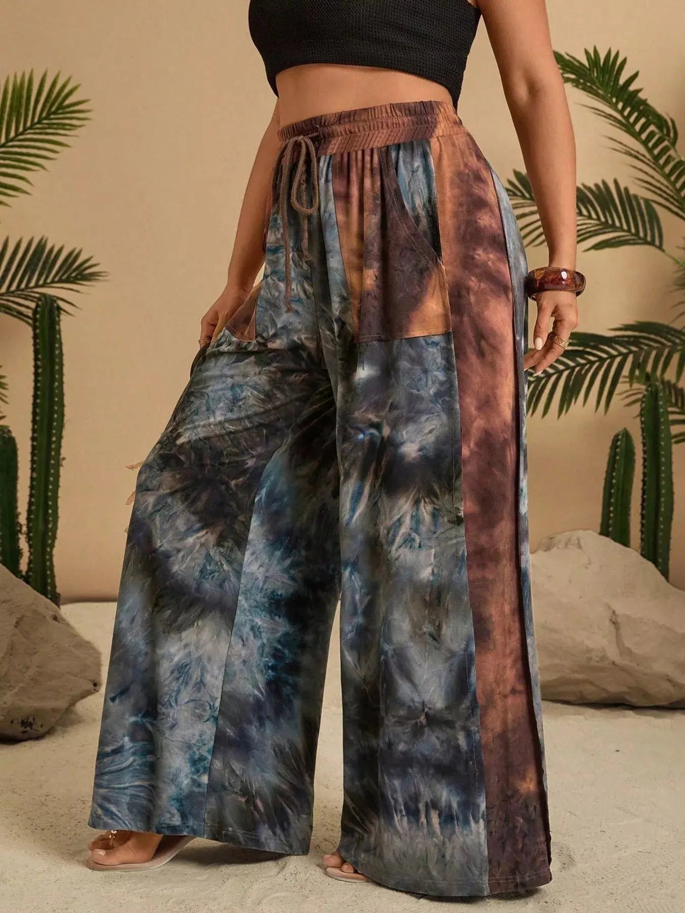 Full Size Tie-Dye Wide Leg Casual Pants