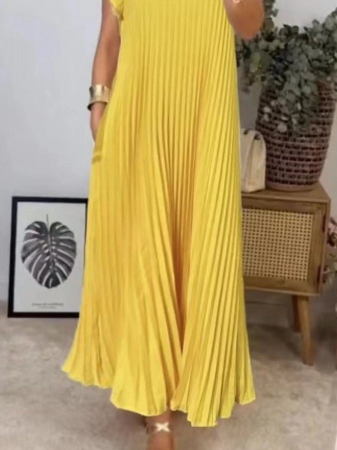 Pleated Round Neck Maxi Dress