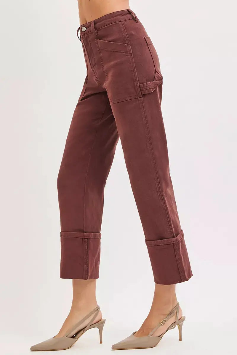 RISEN Jeans - Full Size High Rise Wide Straight Cuffed Patch Jeans
