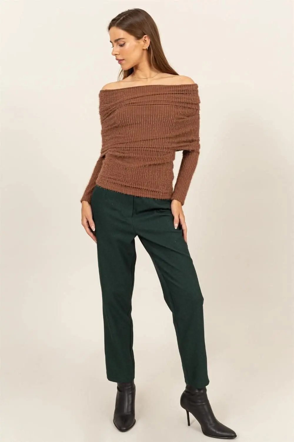 Pants Trendsi Hyfve fuzzy off-shoulder top