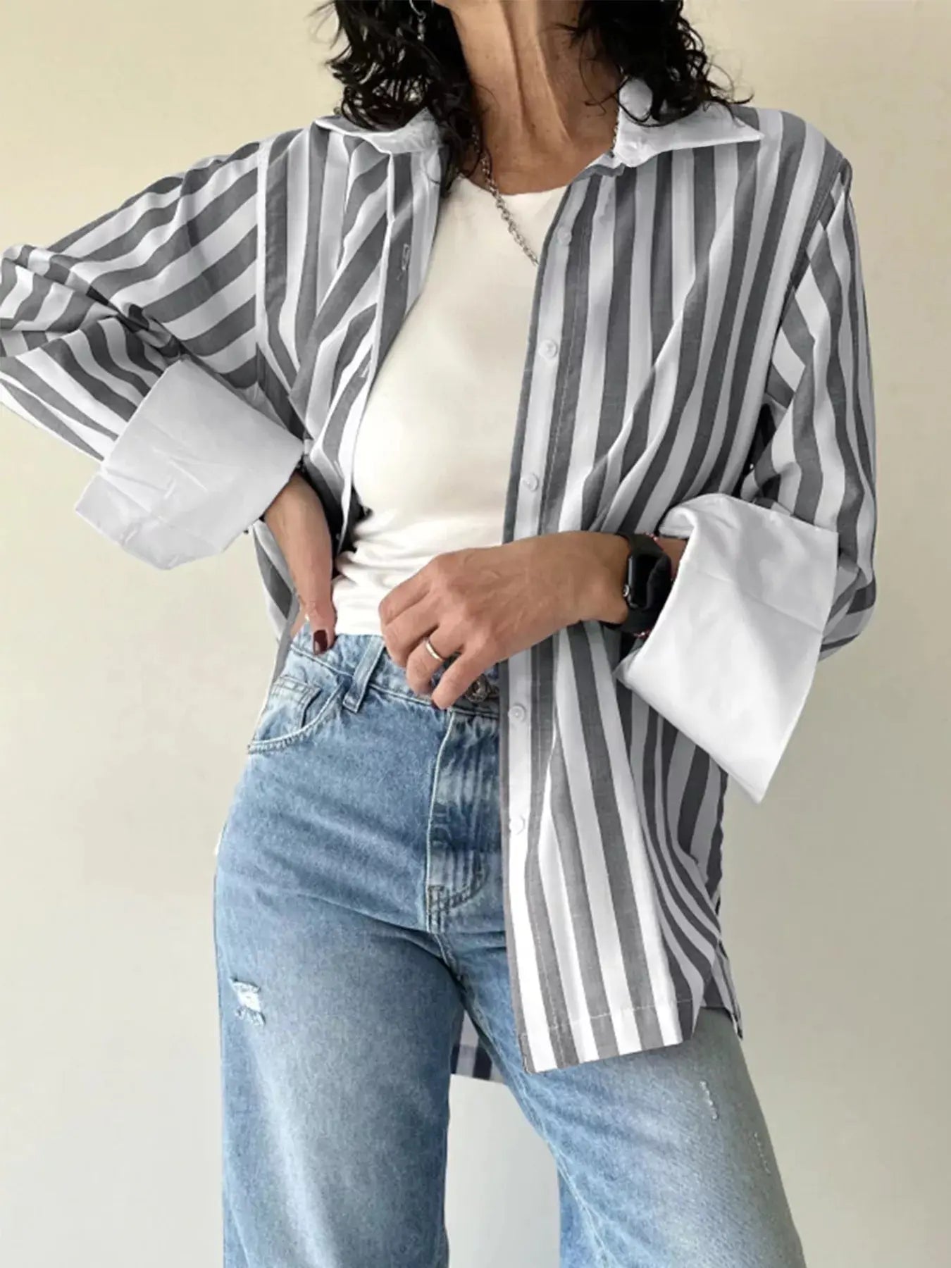 Striped Oversized Button Up Shirt