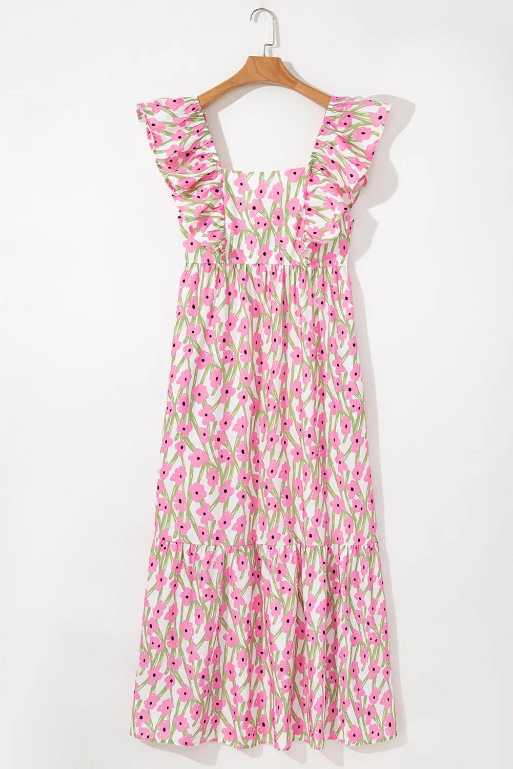 Maxi Dress - Floral Ruffled Straps - Vacation & Wedding
