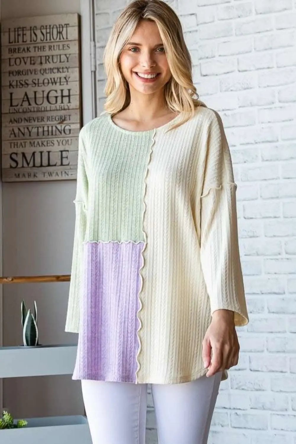 Pants Trendsi Color Block Blouse Women's Casual Top Trendy, Comfortable