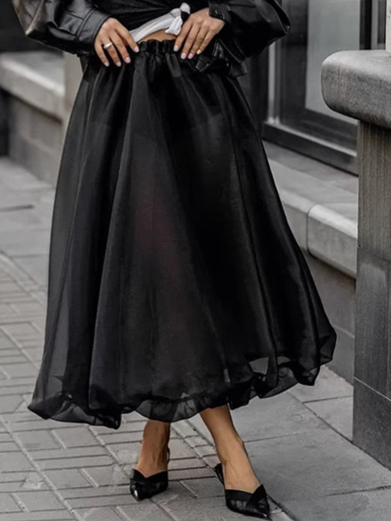 Sheer Flowy Elastic Waist Midi Skirt