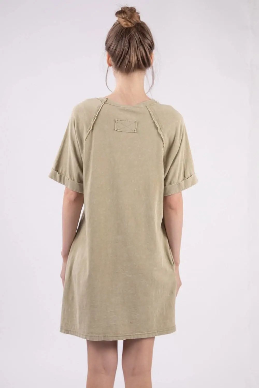 Dresses Trendsi Very J Washed Round Neck Mini Tee Dress for Effort