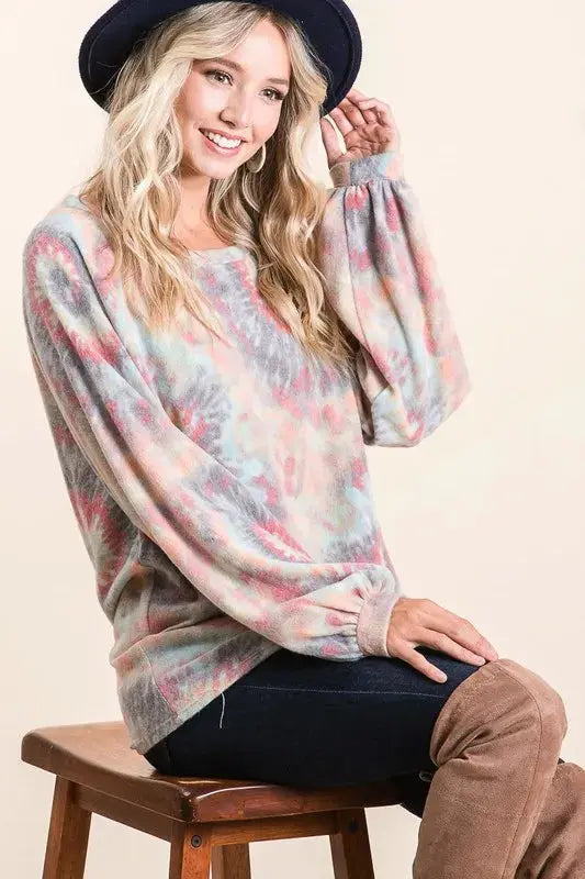 Women's T-Shirt - Tie Dye Puff Sleeve - Casual Style