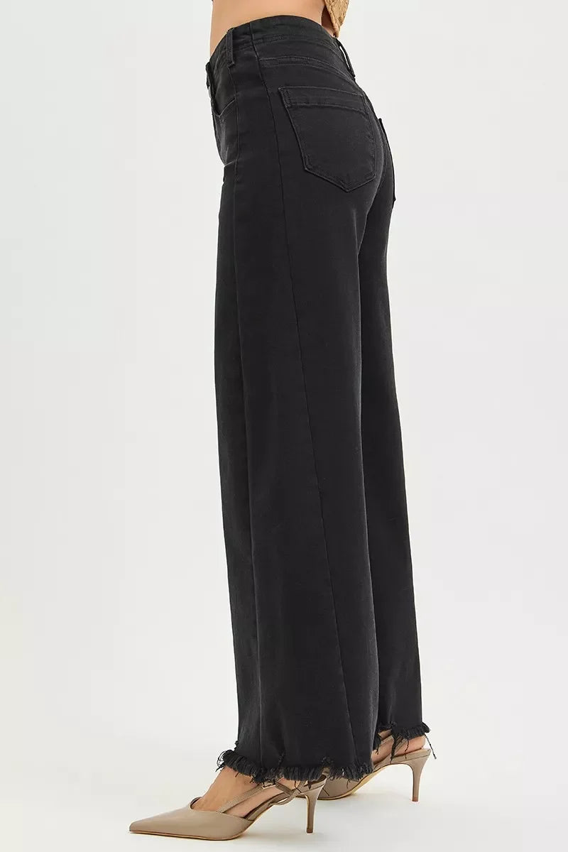 RISEN Jeans - Tummy Control High Rise Palazzo Leg Frayed Hem Jeans