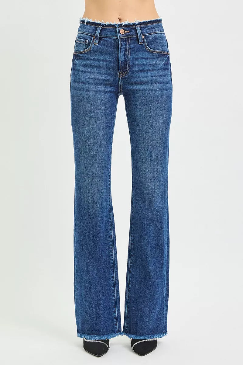 RISEN Jeans - Full Size Mid Rise Bootcut Frayed Waistband Hem Detail Jeans
