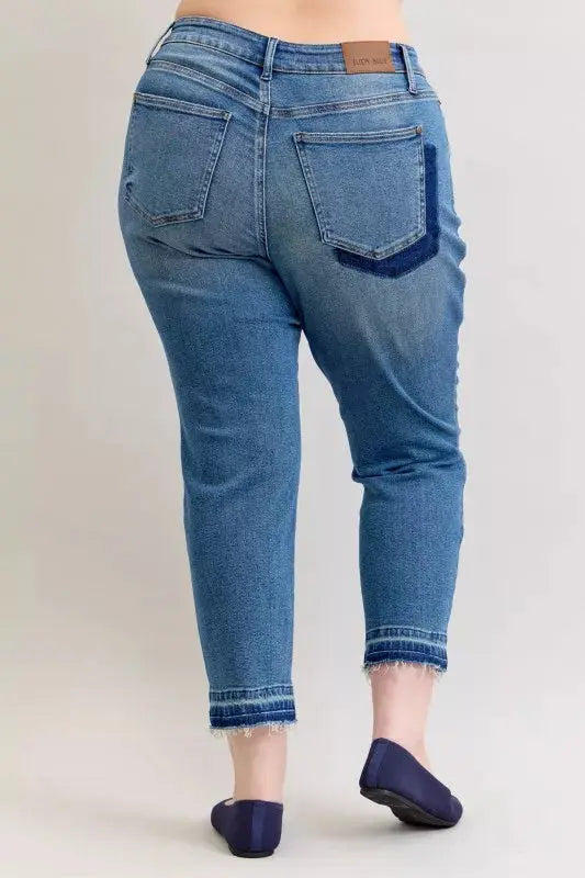 Judy Blue Jeans - Plus Size Mid Rise Boyfriend Destroy Jeans with Release Hem