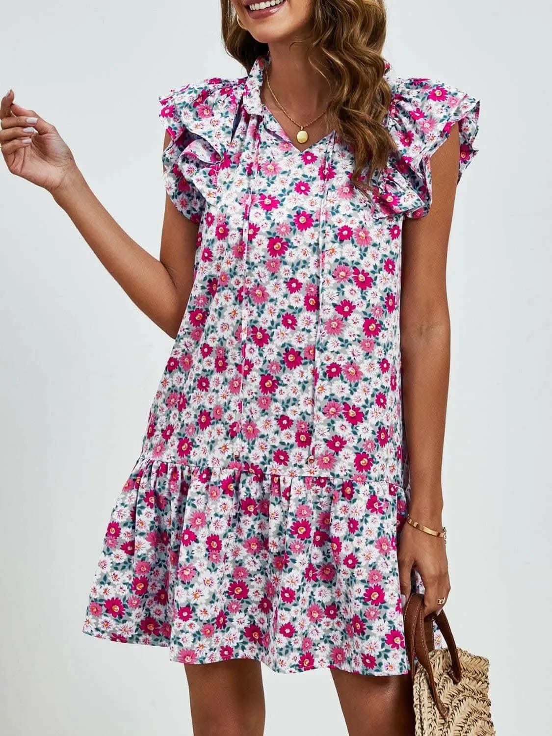 Trendsi Maternity Floral Cap Sleeve Dress Brick Red