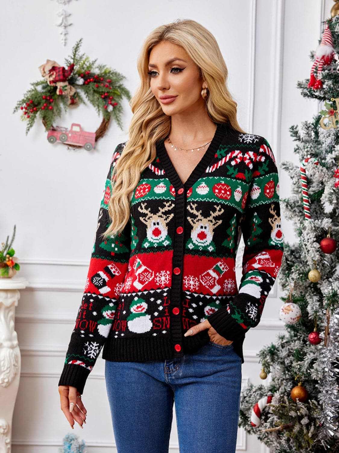 Sweaters Trendsi Reindeer Print Cardigan for Women