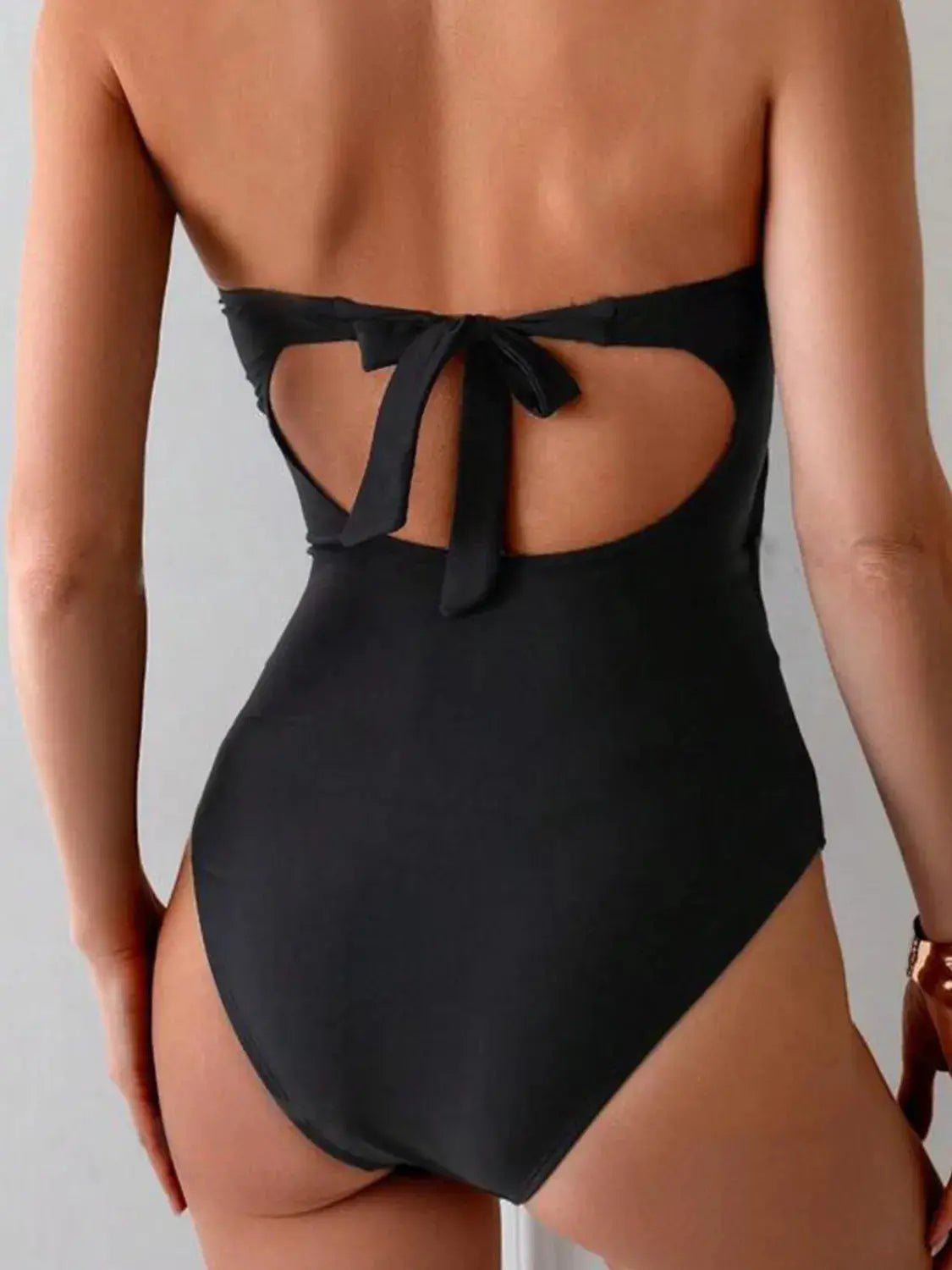 Gold Hardware Cutout Sweetheart Neck One Piece Swimsuit