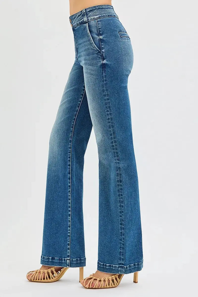 RISEN Jeans - Plus Size Tummy Control Bootcut Jeans with Double Button Waistband