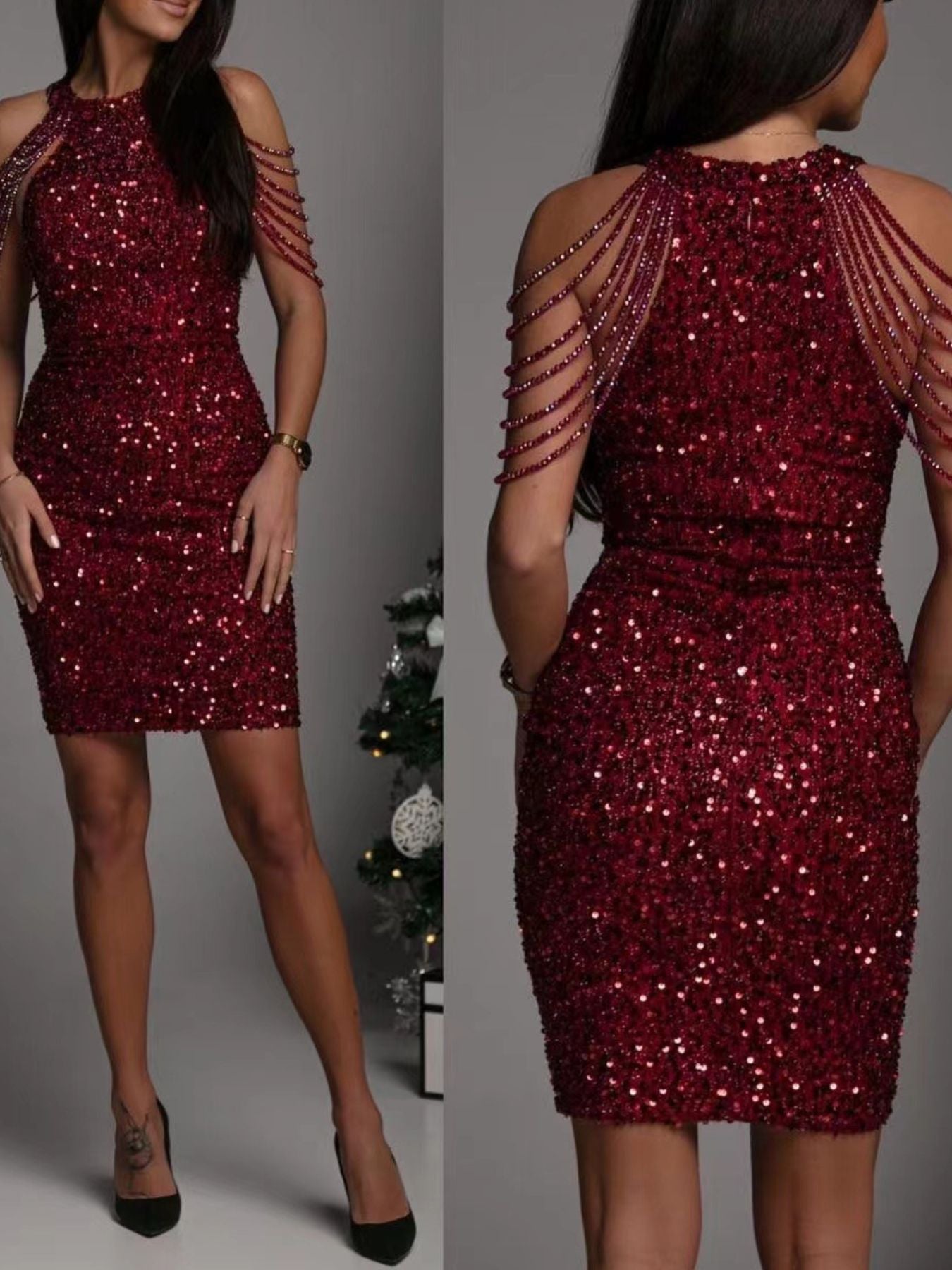 Full Size Sequin Embellished Bodycon Mini Dress