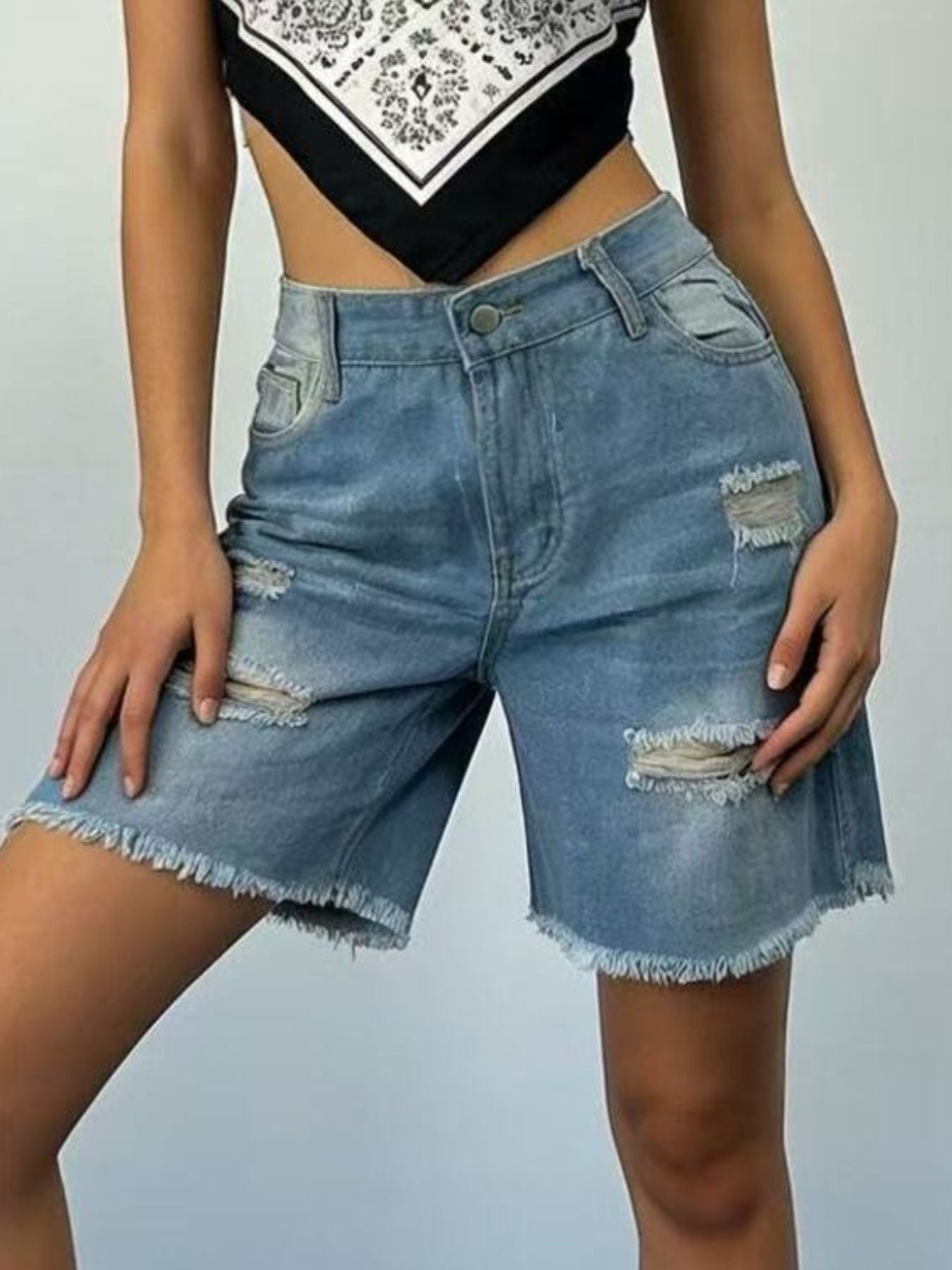 Plus Size Distressed Frayed Hem Denim Shorts