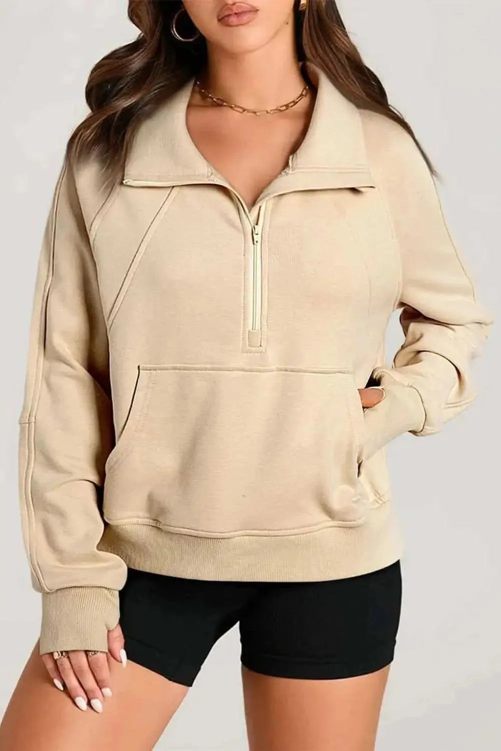 Trendsi Women's Half Zip Sweatshirt With Pockets — Fleece Pullover