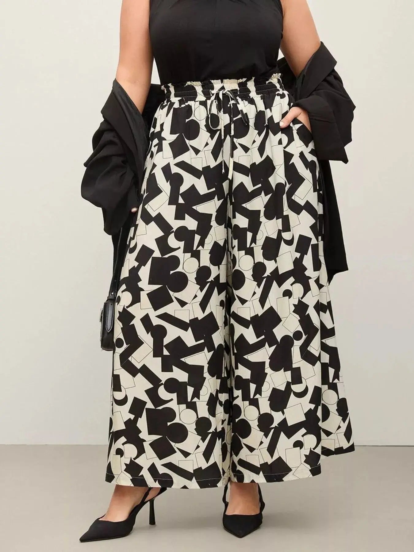 Plus Size Abstract Wide Leg Pants