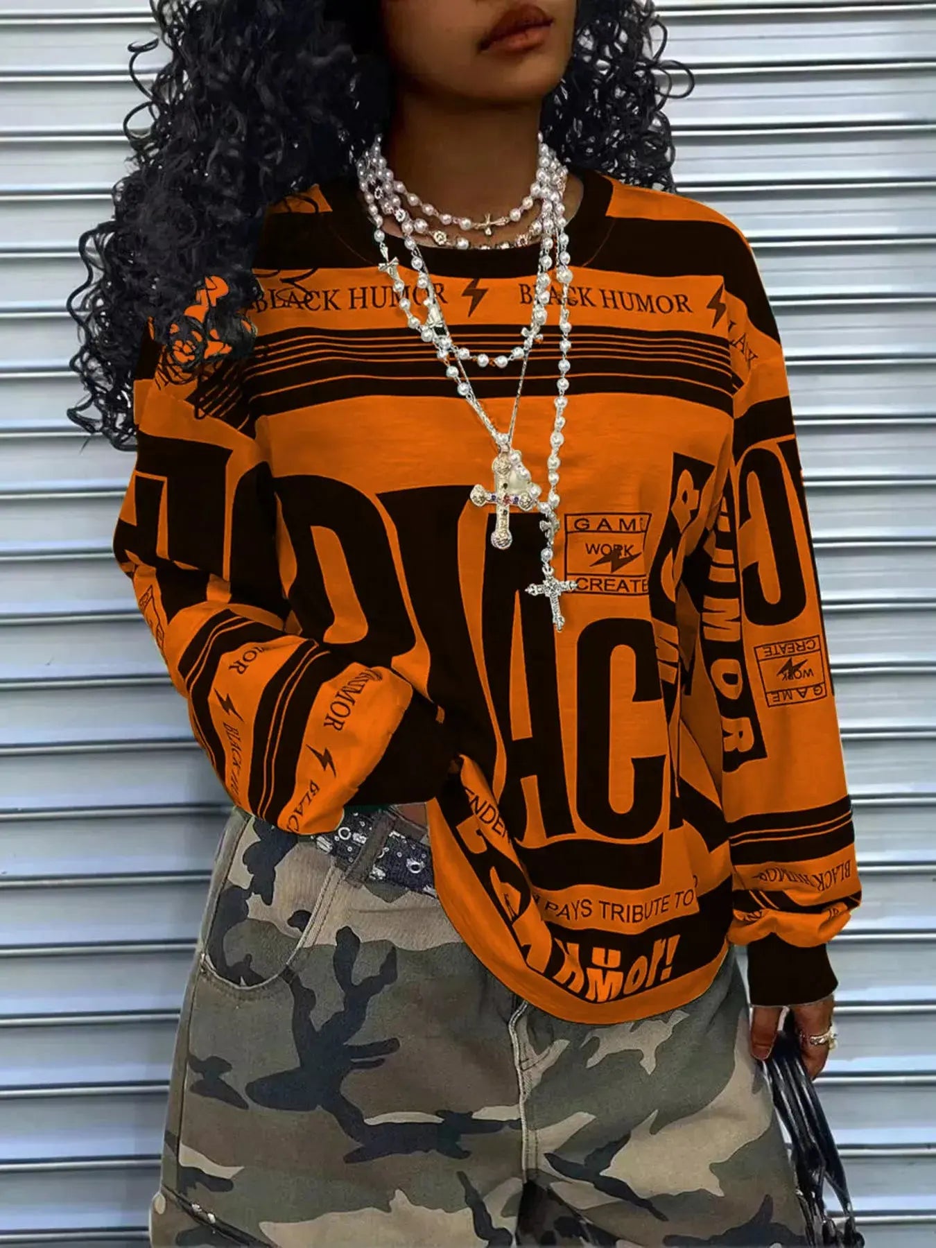 Printed Drop Shoulder Long Sleeve T Shirt