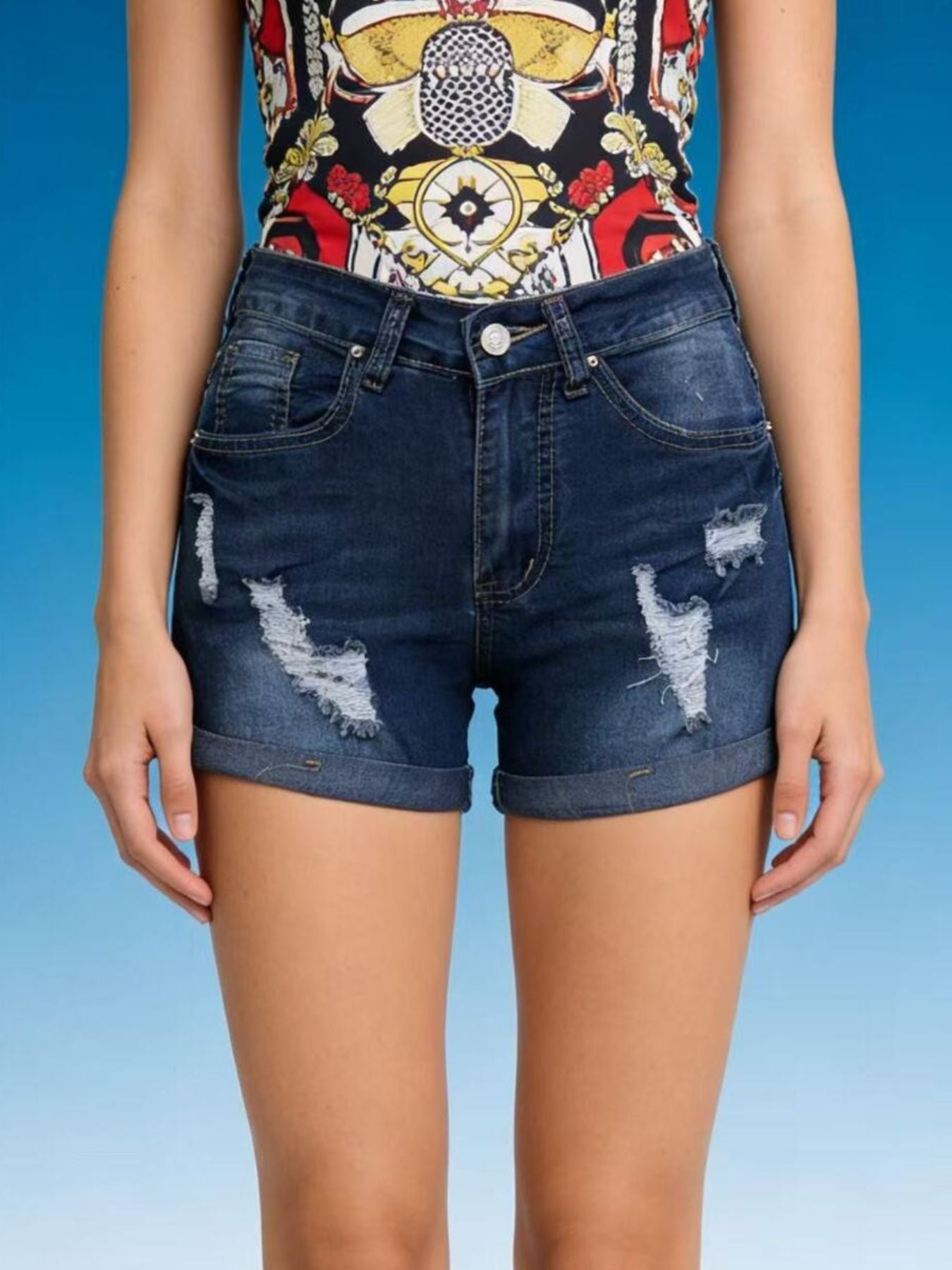 Washed Distressed Denim Shorts