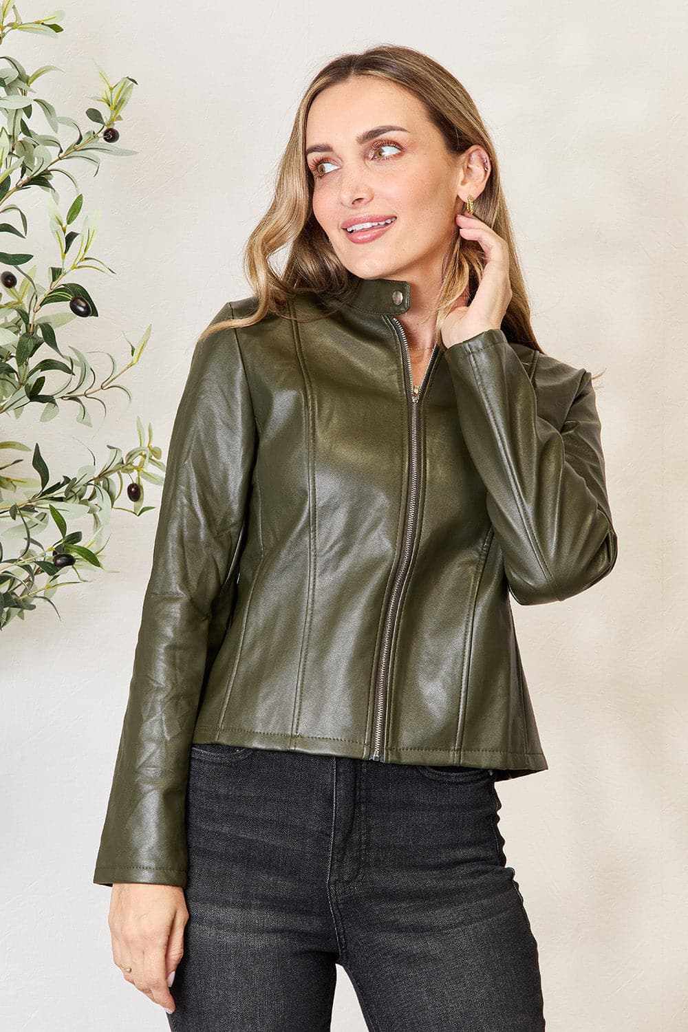 Trendsi Mock Neck Zip-Up Jacket Black