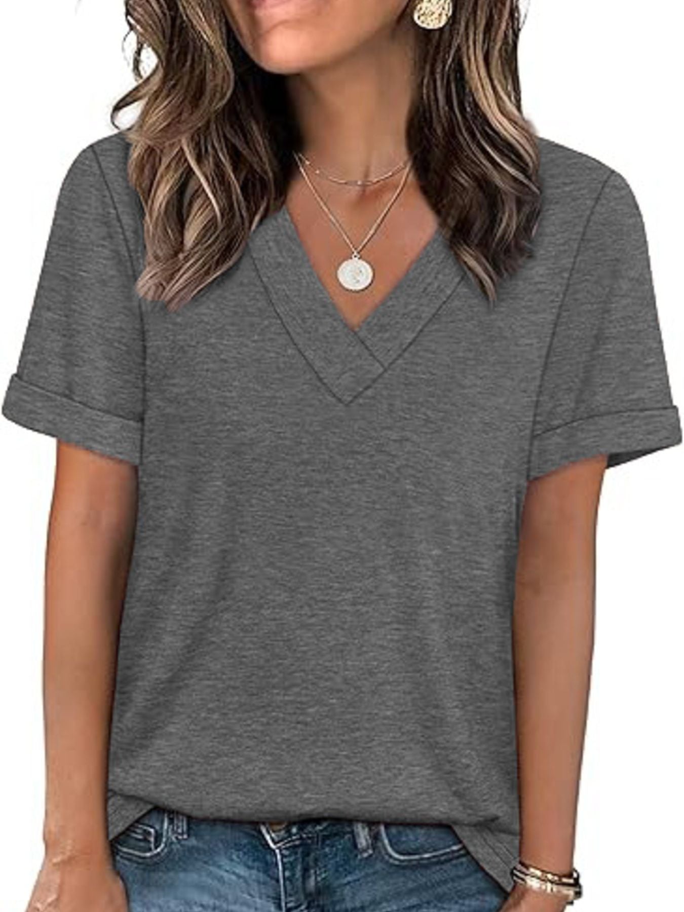 Casual V Neck Short Sleeve T Shirt