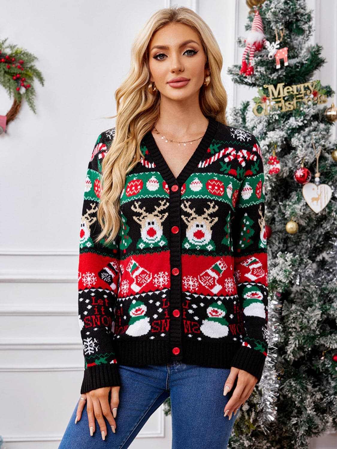 Sweaters Trendsi Reindeer Print Cardigan for Women