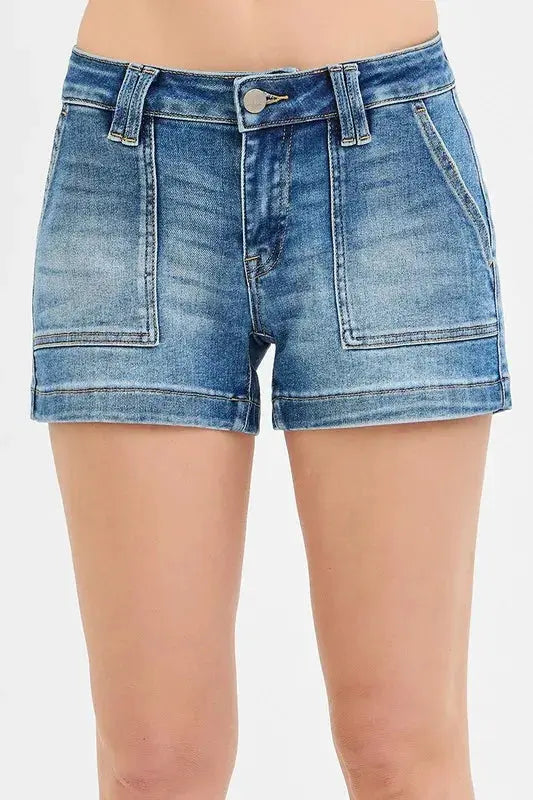 RISEN Jeans - Low Rise Patched Pocket Shorts