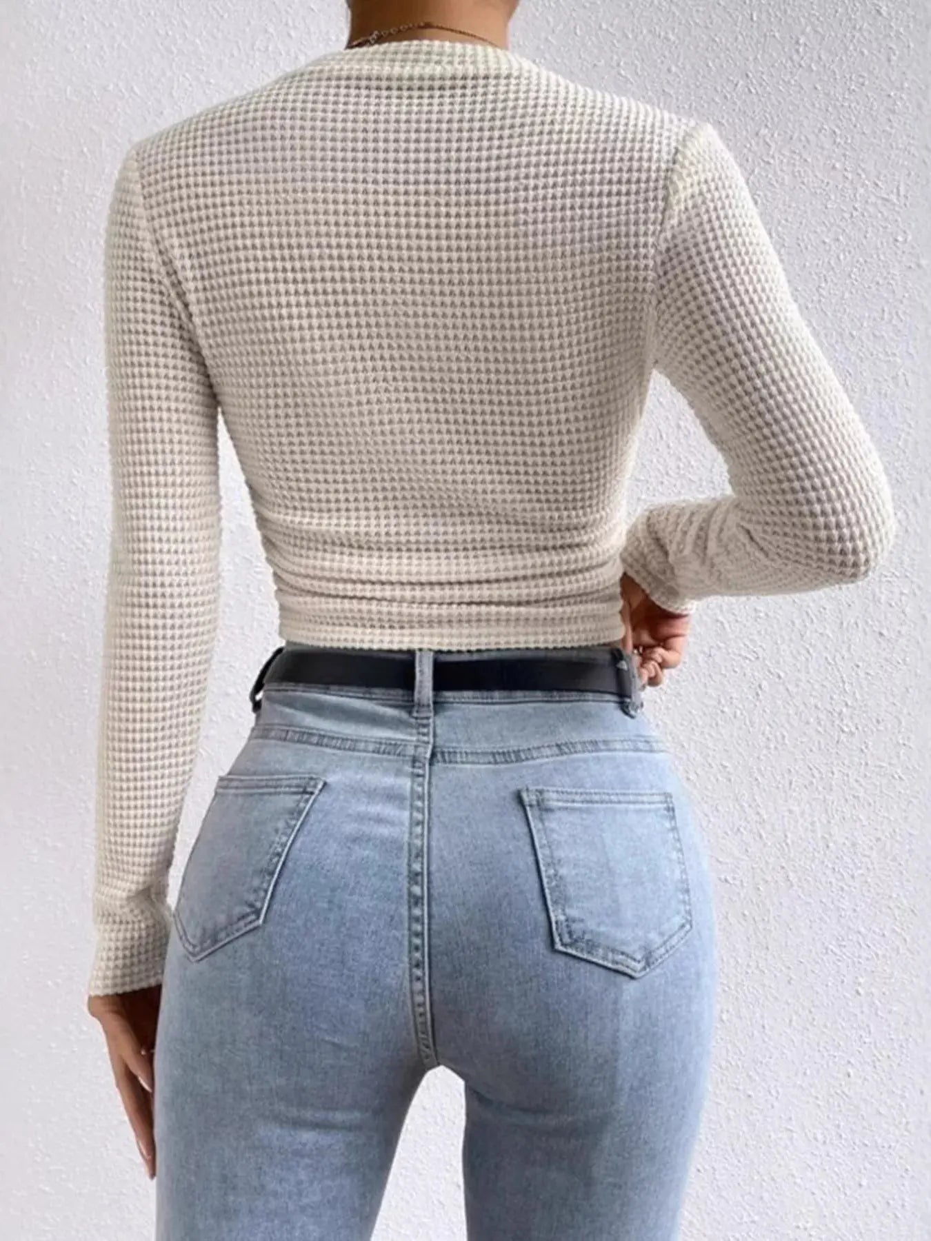 Waffle Knit Long Sleeve T Shirt