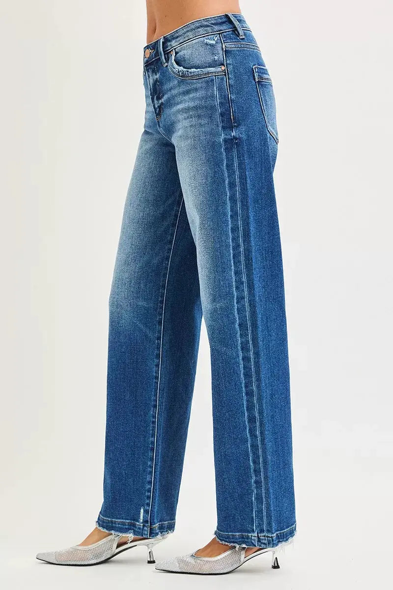 RISEN Jeans - Full Size Slouchy Baggy Jeans with Pocket Side Seam Detail