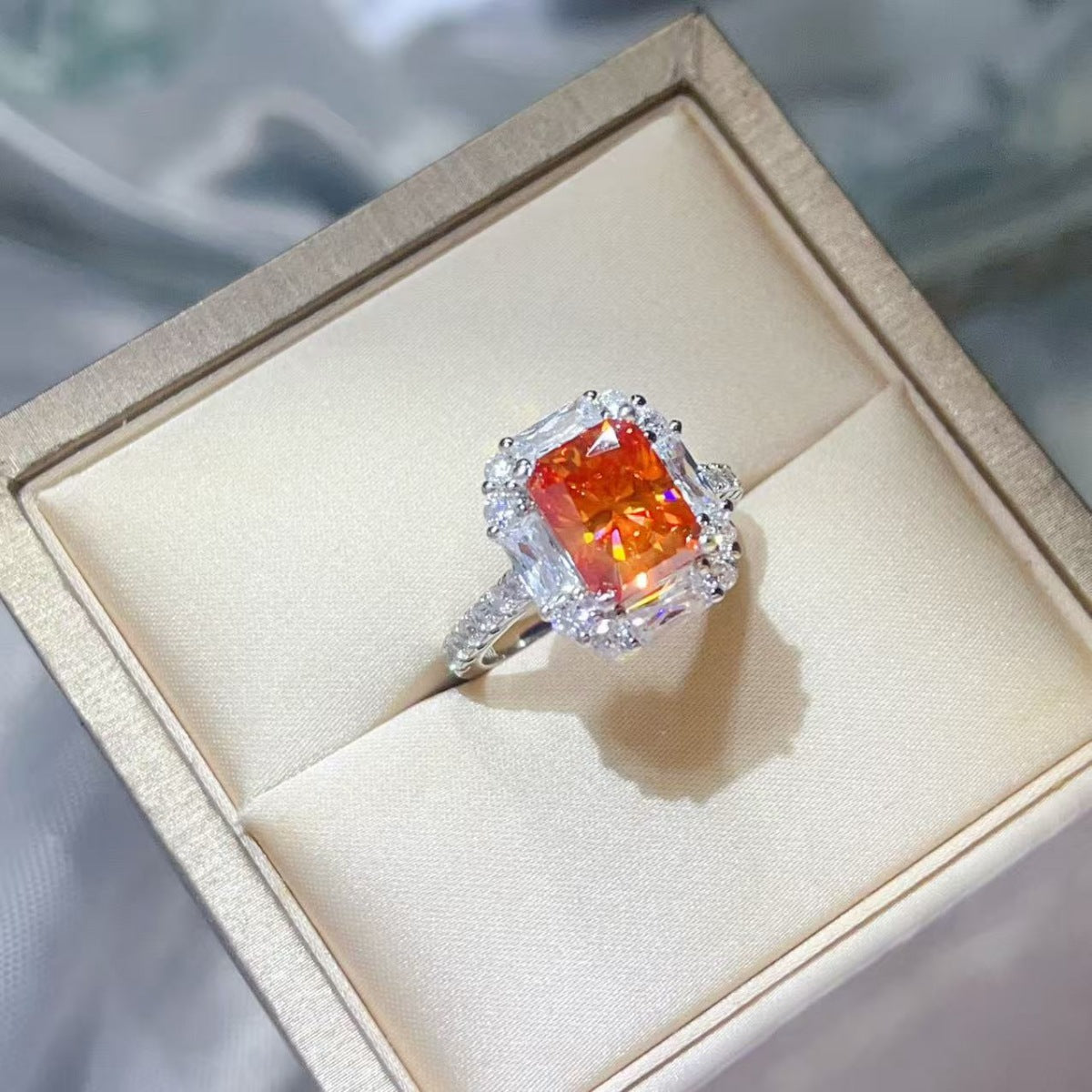 3 Carat Emerald Cut Moissanite Halo Ring