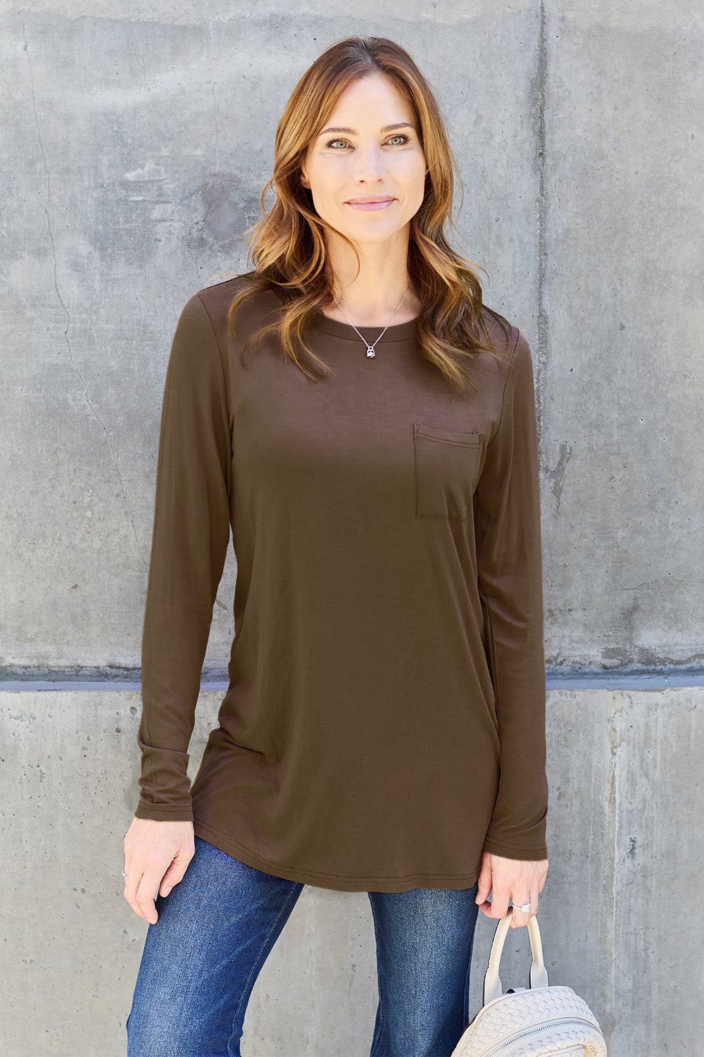 T-Shirts Trendsi TIKTOK - Luxe long sleeve top with pockets